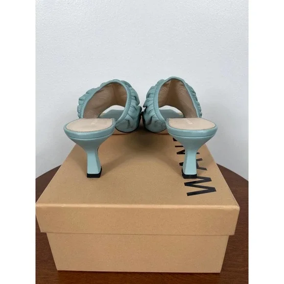 Wandler Ava Kitten Lambskin Leather Heels in Light Blue Size 10.5